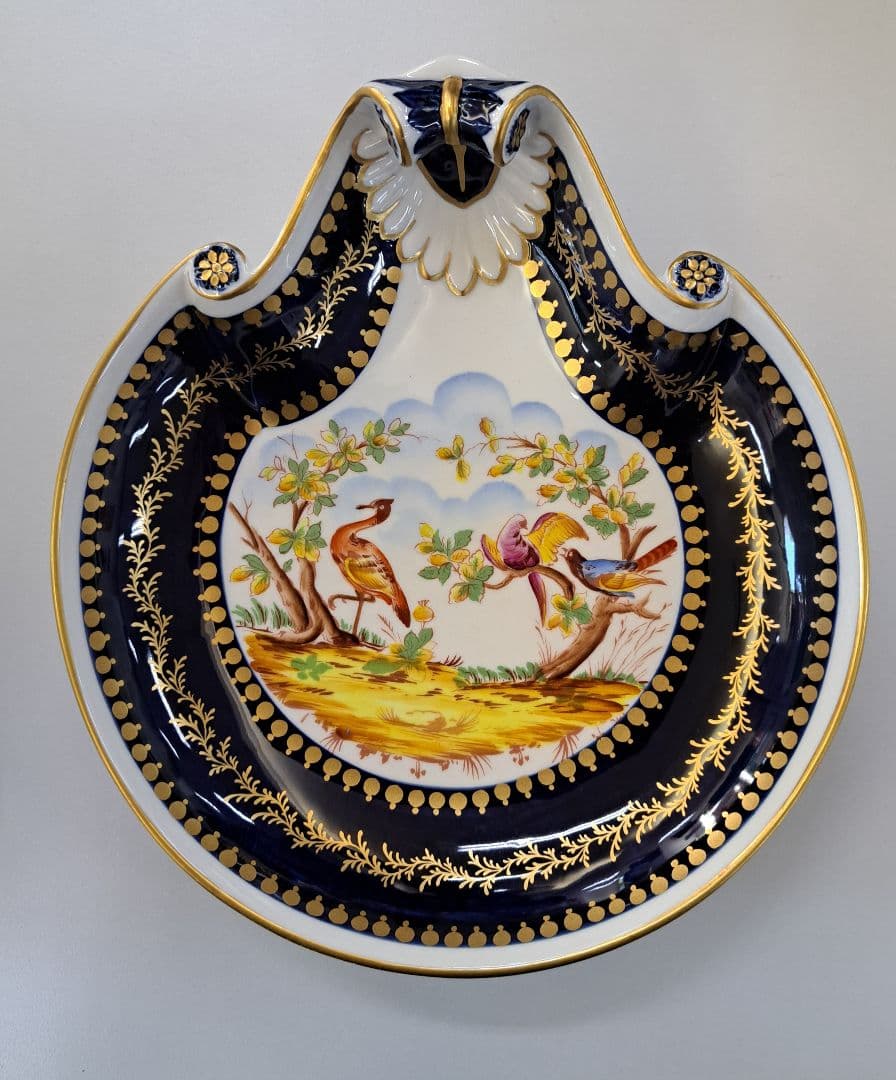 【最高峰】マイセン 特級手書き 飾り皿 コバルト金彩 鳥の絵付 シェル型 1級品