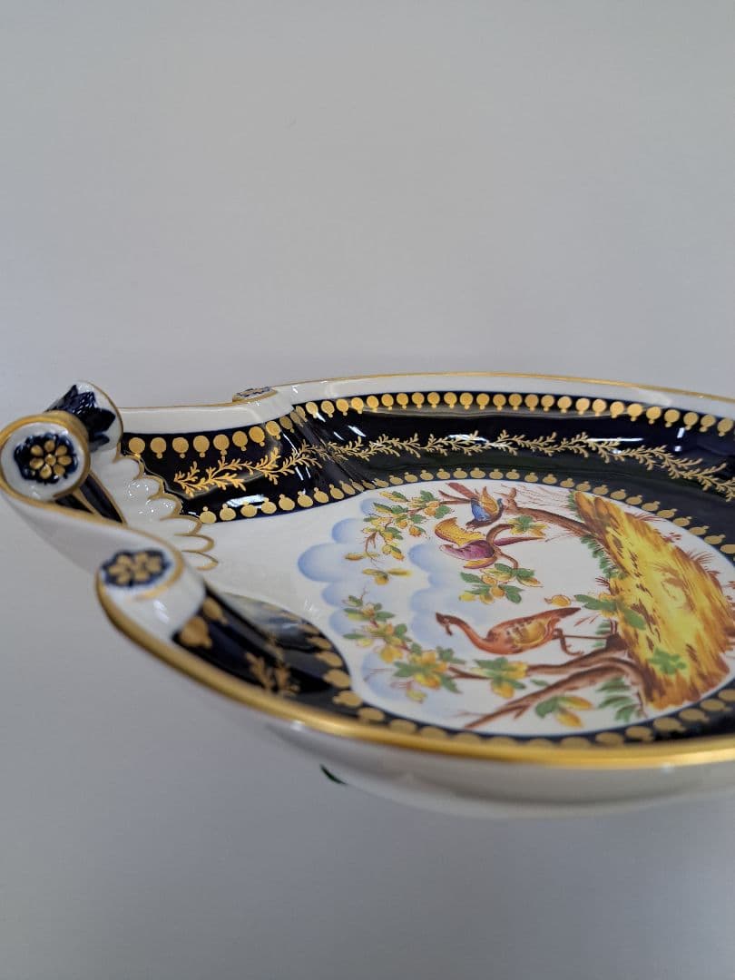 【最高峰】マイセン 特級手書き 飾り皿 コバルト金彩 鳥の絵付 シェル型 1級品