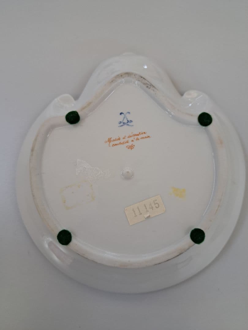 【最高峰】マイセン 特級手書き 飾り皿 コバルト金彩 鳥の絵付 シェル型 1級品