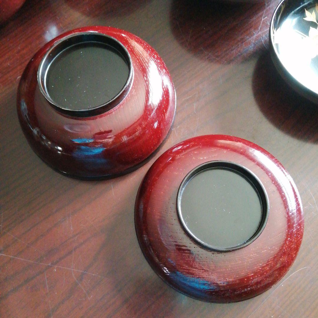 木製漆器　金彩木目蓋付煮物椀　10客　13.5cm　昭和中期