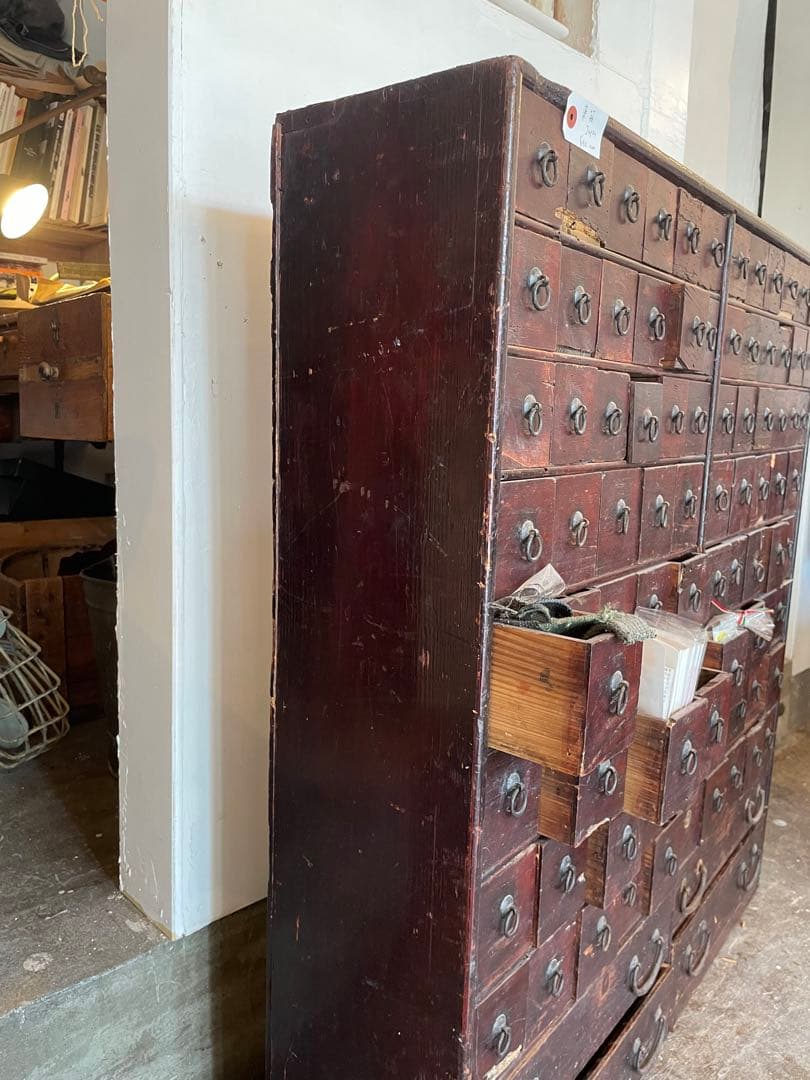 【アンティーク】90杯　薬箱　陳列棚　木製　引き出し　店舗什器　日本　ビンテージ