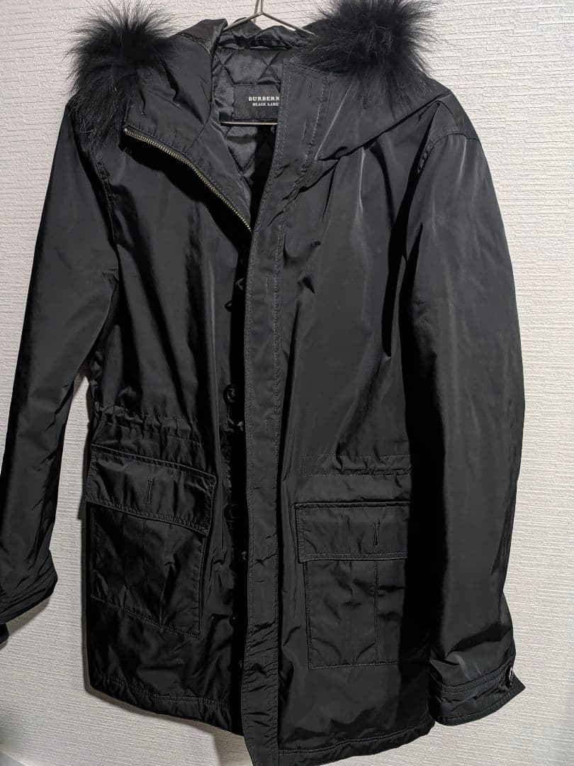 【美品】バーバリー　ブラックレーベルブラックファー付きモッズコート