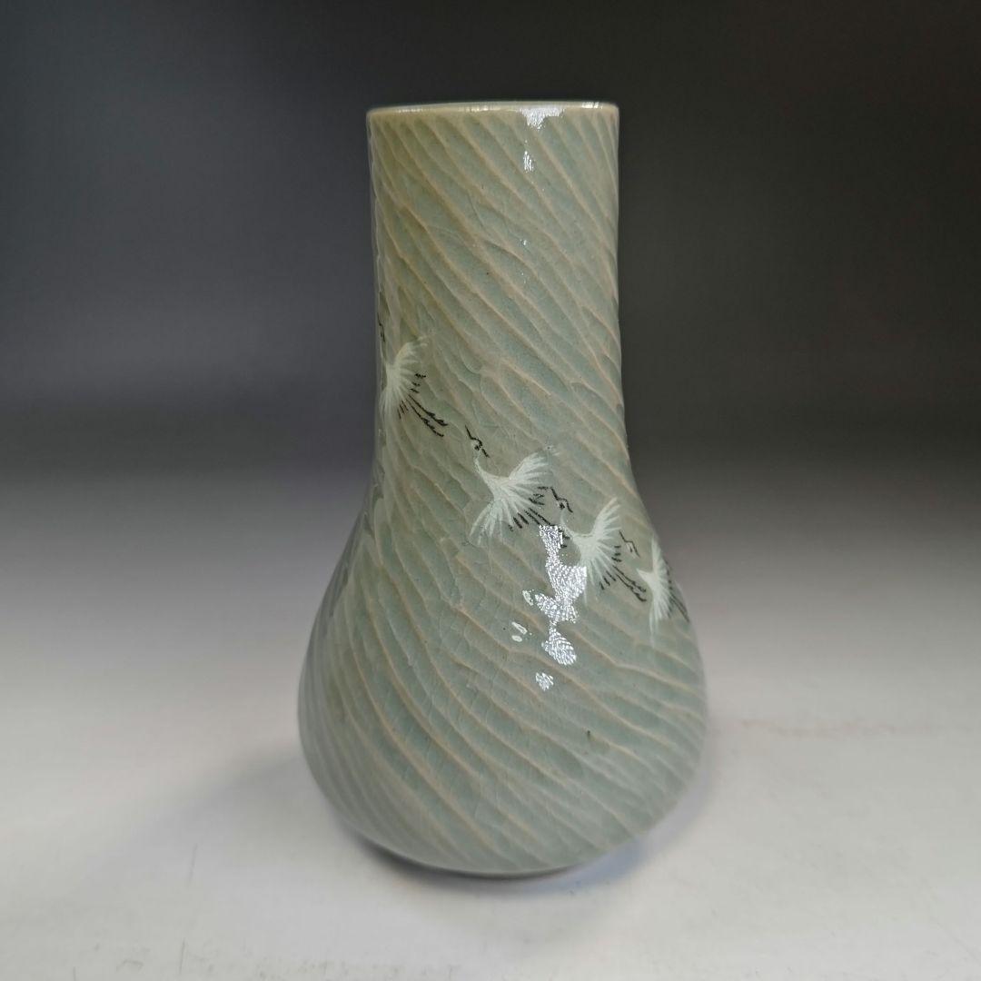 イ892 皆具『東國窯作』『韓国青磁鶴象嵌文　皆具　共箱』茶道具