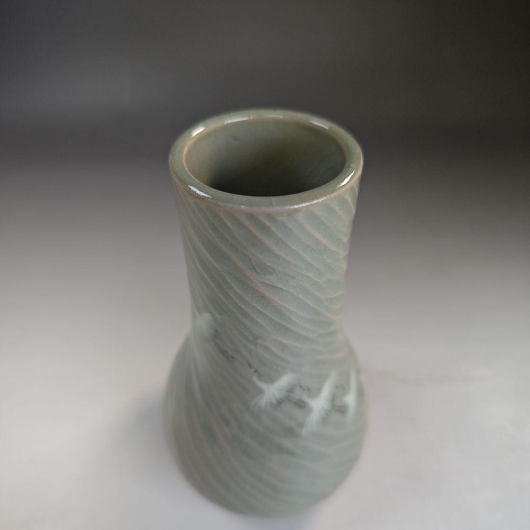 イ892 皆具『東國窯作』『韓国青磁鶴象嵌文　皆具　共箱』茶道具