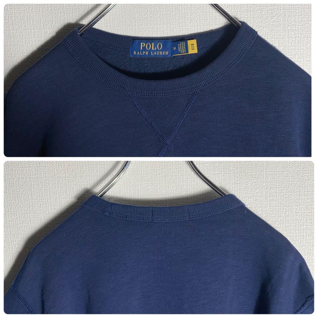 【美品】RALPH LAUREN スウェット 前V POLO 裏起毛 紺 M