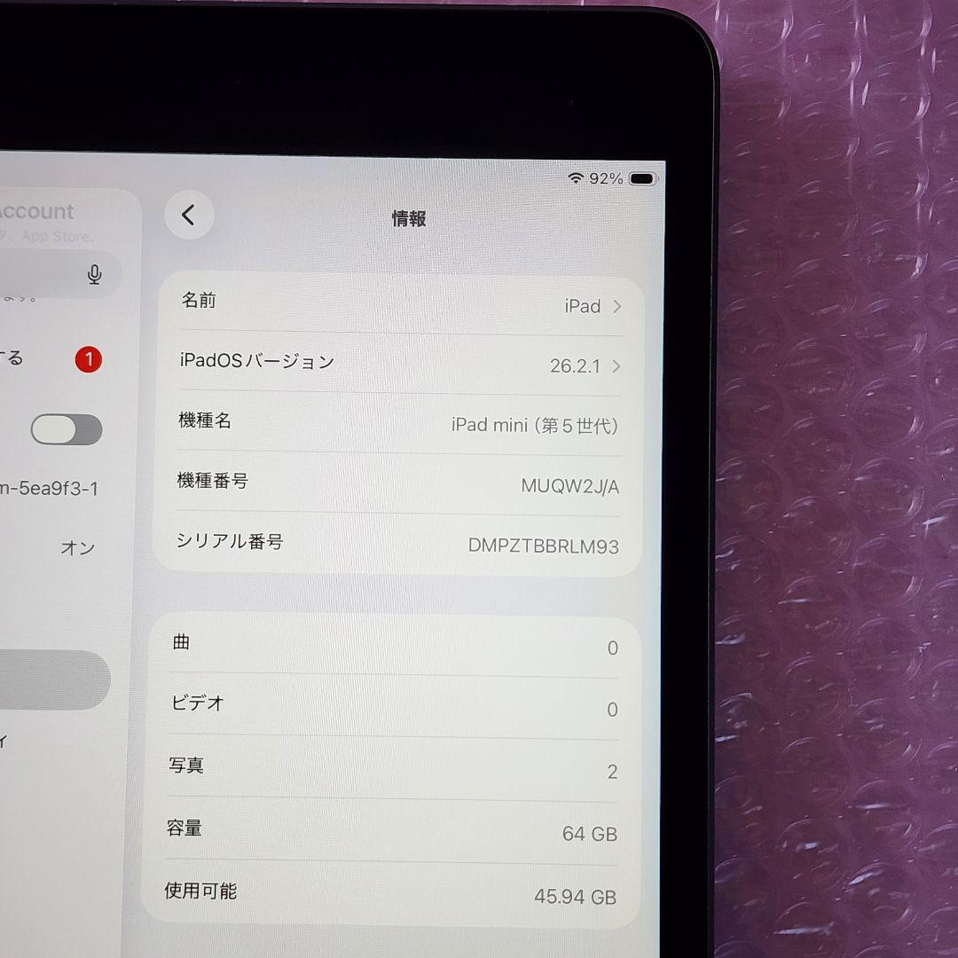 美品　Apple iPad mini　第5世代　バッテリー良好　Wi-Fiモデル