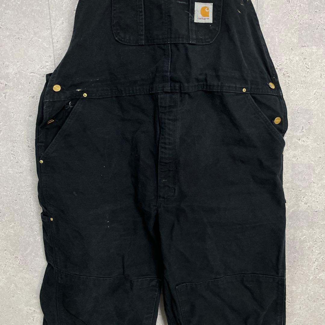 カーハート　USA製ブラックオーバーオールダック地　ダブルニー W46 L30