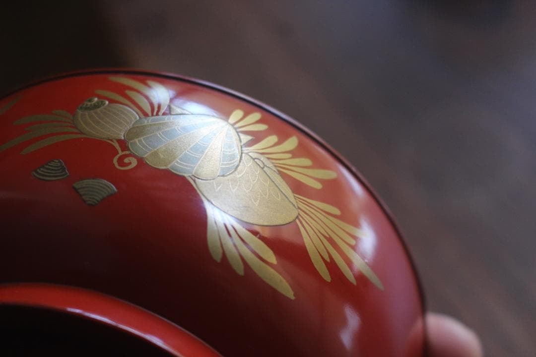 時代逸品！時代金縁朱漆に極上貝尽くし蒔絵の映えるお椀2点（検輪島塗雑煮椀