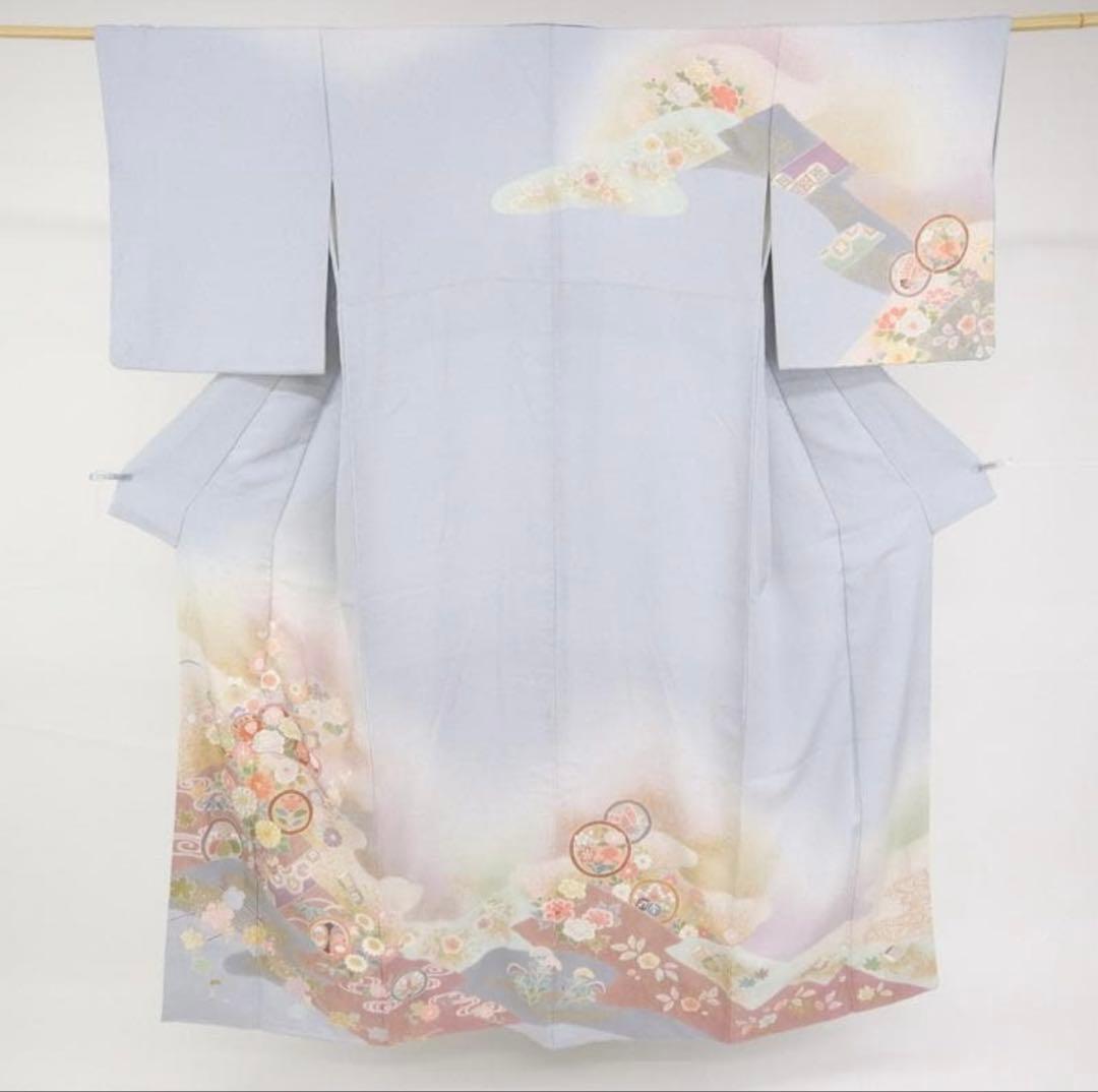 長尺◆訪問着　吉祥文松竹梅花々文　袷正絹着物【着物のみ】