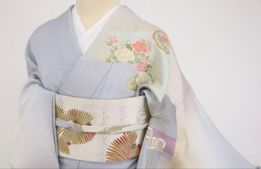 長尺◆訪問着　吉祥文松竹梅花々文　袷正絹着物【着物のみ】