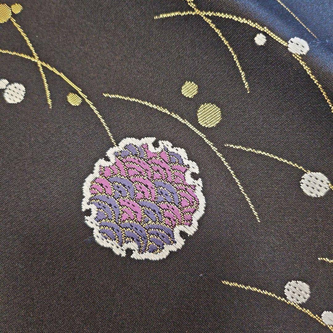 名古屋帯☆雪輪文様☆九寸☆露草☆正絹☆セミフォーマル☆黒地☆金彩