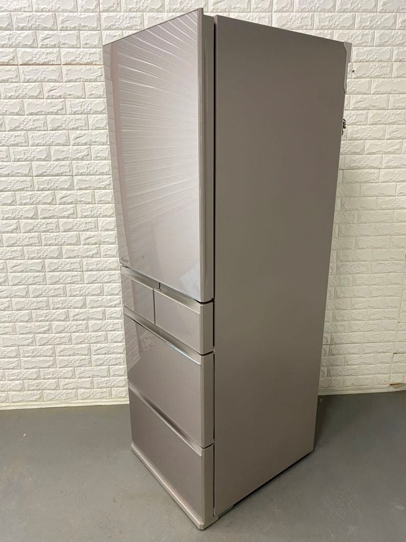 三菱チルドルーム搭載おしゃれグレージュガラスドア大型冷蔵庫　　都内発送無料