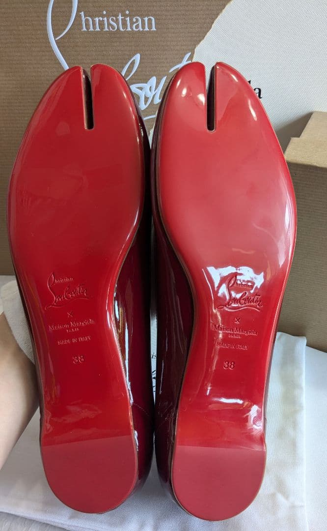 新品♪25cmルブタン×マルジェラ*フラットシューズ奇跡のコラボ赤♪