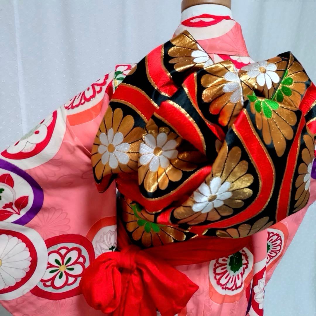 七五三　7歳　アンティーク正絹着物　正絹袋帯　長襦袢　小物セット