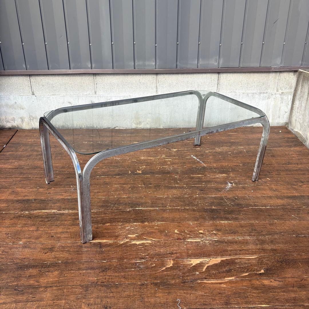 B壁 ミッドセンチュリー アイアンフレーム センターテーブル ガラステーブル