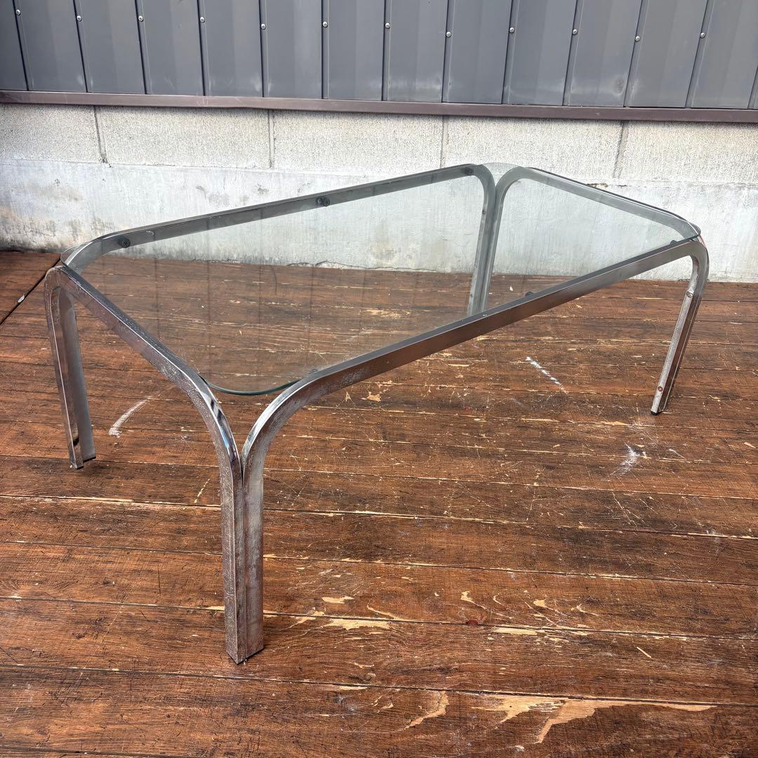 B壁 ミッドセンチュリー アイアンフレーム センターテーブル ガラステーブル