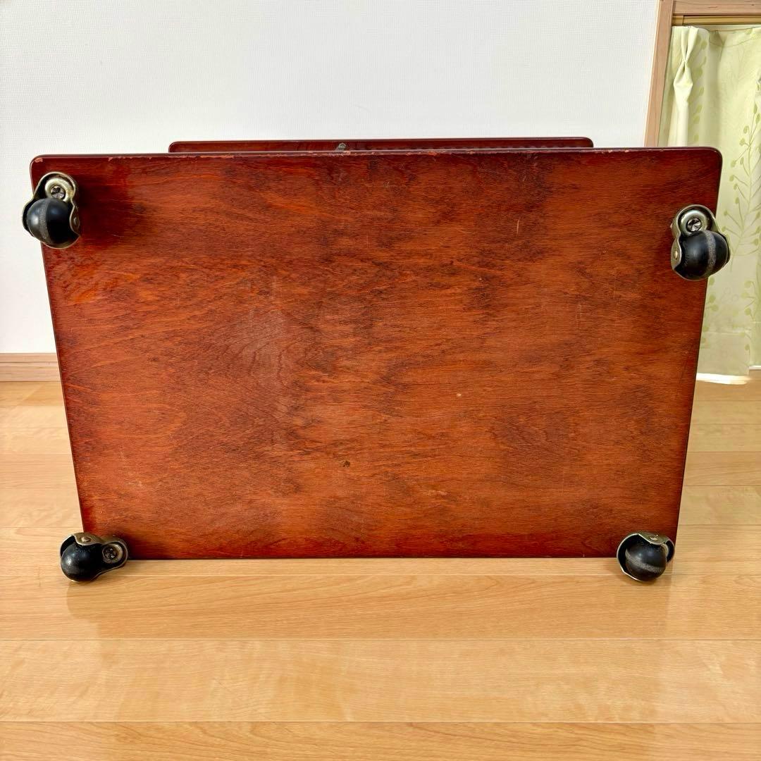 四国工芸 木製 ガラス格子戸付 キャスター ワゴン キャビネット 昭和レトロ