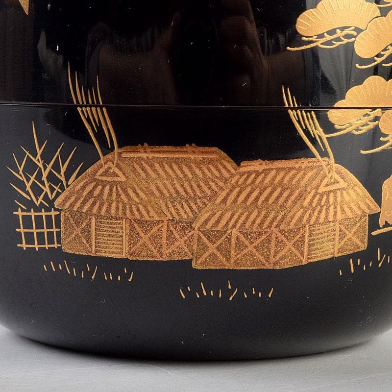 sai316 　柿本章作　塩釜蒔絵　内金溜　平棗　共布共箱　M　R9244