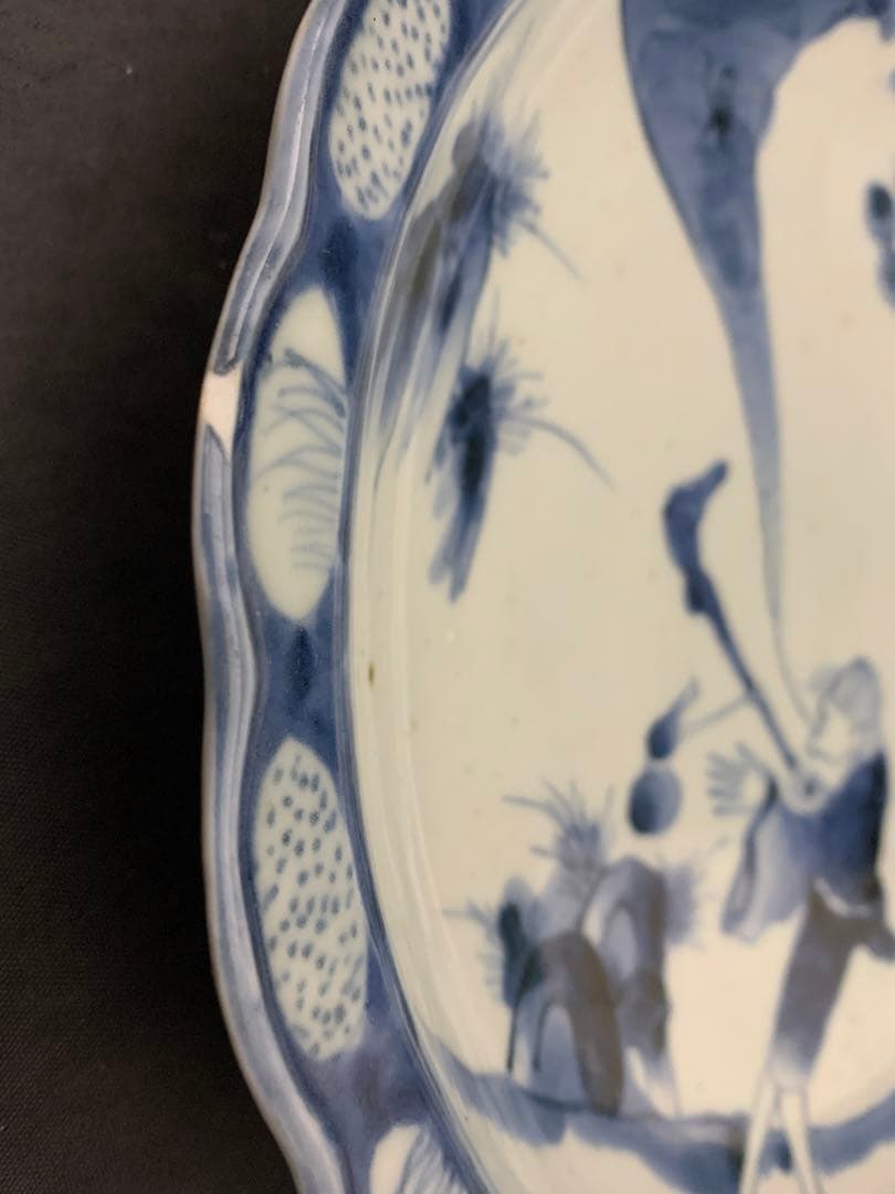 古伊万里　　鉄拐仙人染付図輪花皿　約直径27㎝