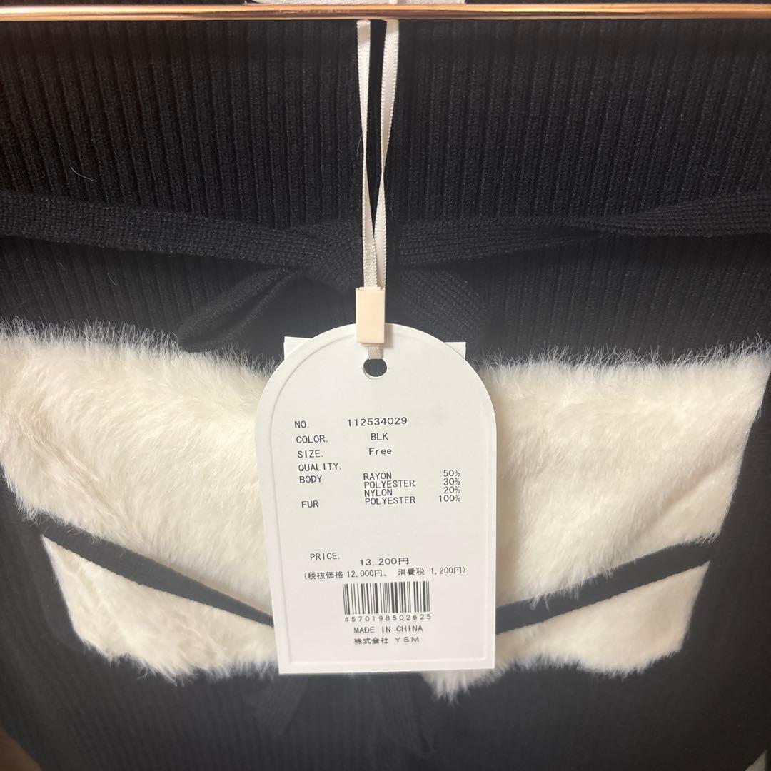 Darich リボンファーフレアニットミニワンピース BLK FREE