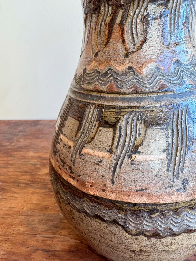 古琉球？嘉瓶（ゆしびん）花器　刷毛目　縄紋　筒描き　古民藝　バーナードリーチ