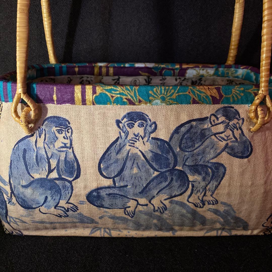 一閑張り　籠バック　見ざる聞かざる言わざる　柿渋