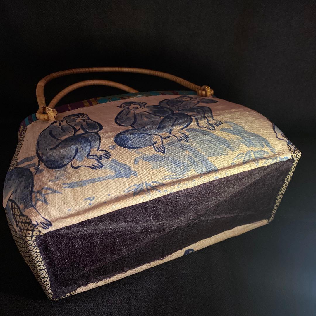 一閑張り　籠バック　見ざる聞かざる言わざる　柿渋