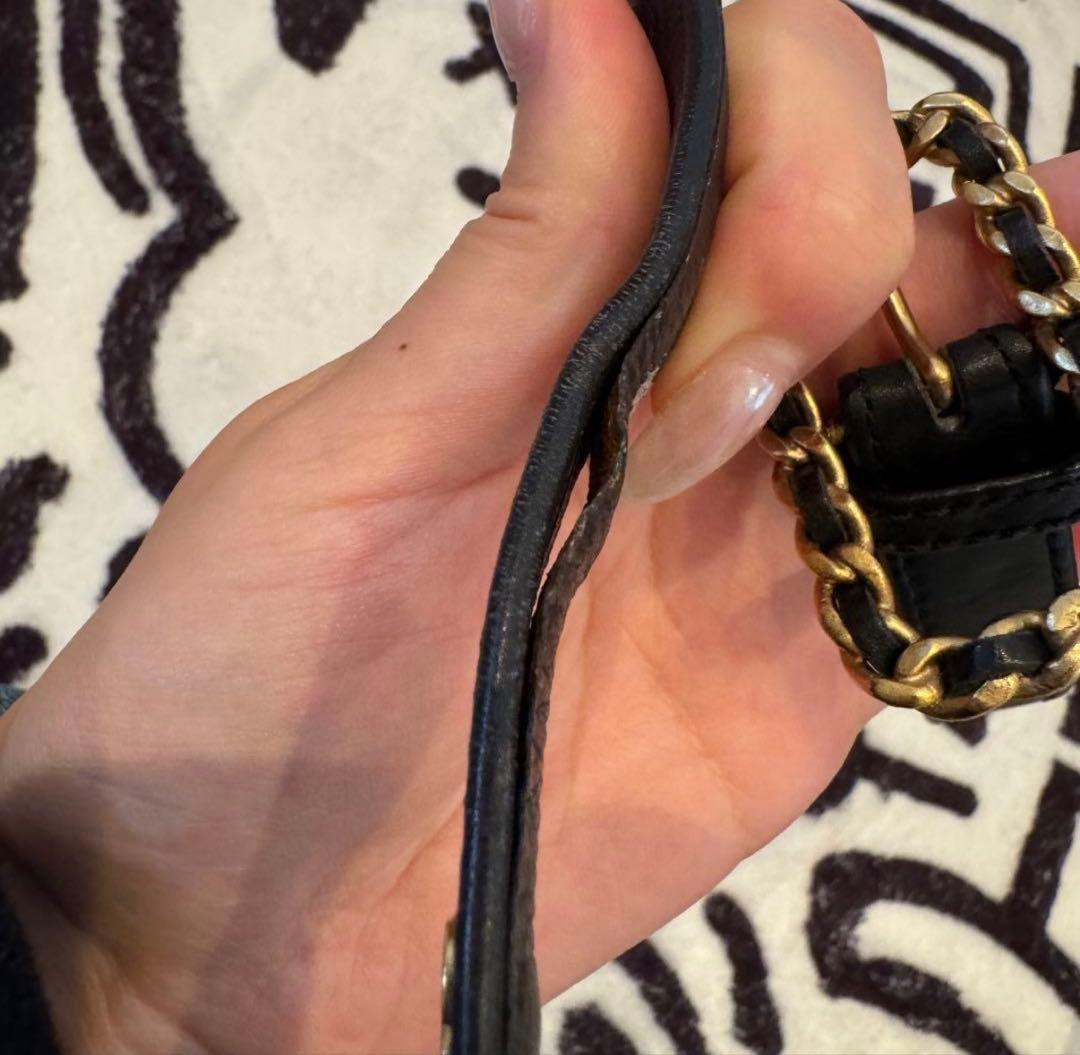 CHANEL 黒 レザー ベルト ゴールド金具