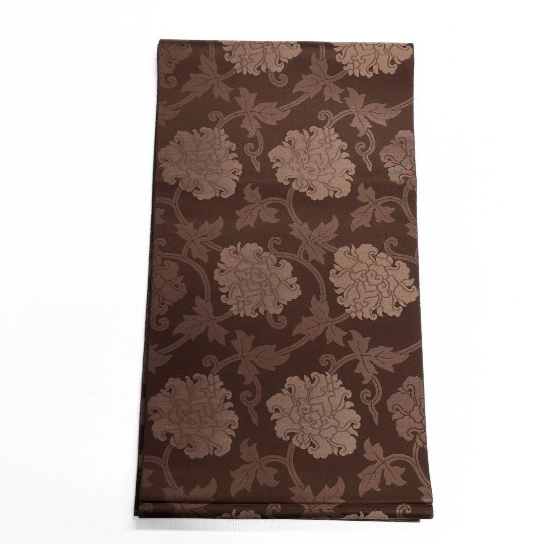 未着用　箔屋清兵衛　袋帯　全通　牡丹唐草文　ブラウン　着物　015a d