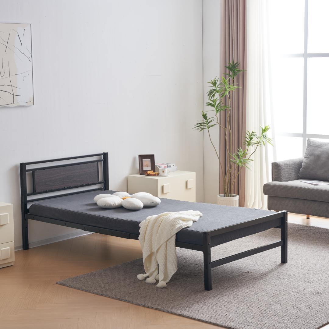 【ブラック】パイプベッド シングル ベッド 宮 三段階高さ調整可 スチール 耐震