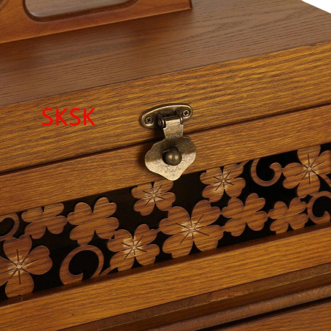 コスメボックス メイクボックス 三面鏡 四葉のクローバーデザイン 化粧道具入れ