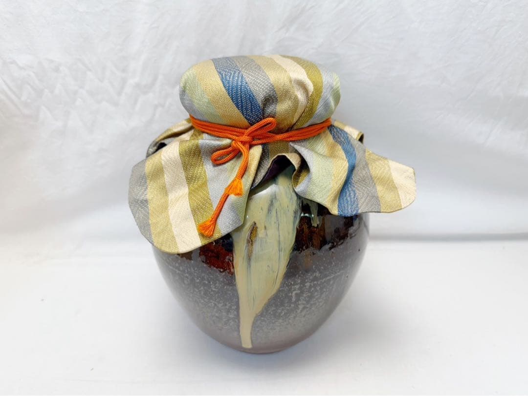 未使用 茶道具 八仙作 高取焼飾壺 飾網紐付 陶印 口切茶事 炉開き 共箱