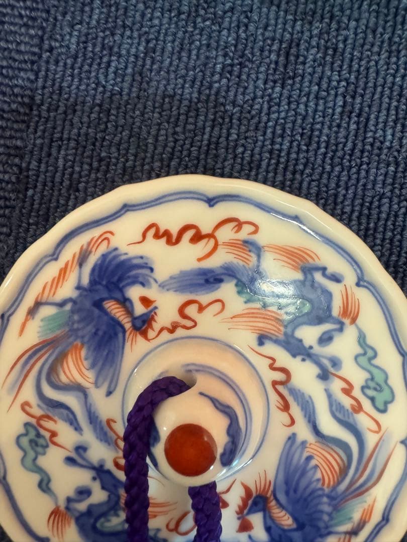 1879 十四代　辻常陸製　染錦龍鳳凰文　文鎮　未使用