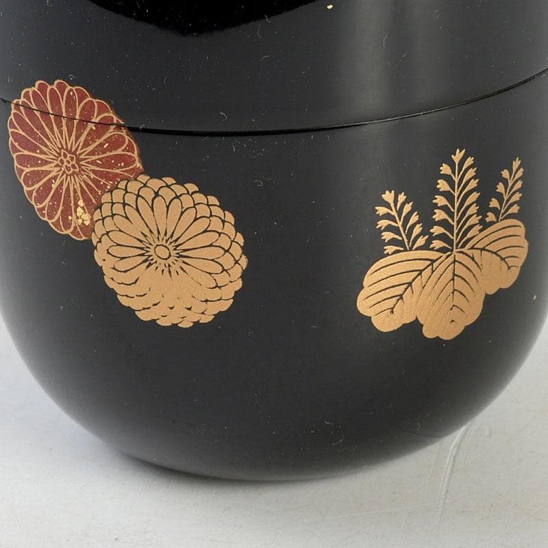 茶道具　和田寿峰作　水目　黒真塗　菊桐蒔絵　中棗　共箱　V　9378