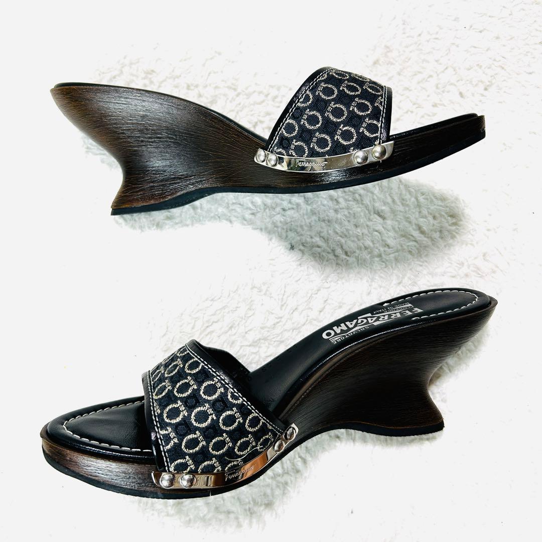 【美品✨箱付】フェラガモ ナッパレザー ミュール サンダル ガンチーニ 7D