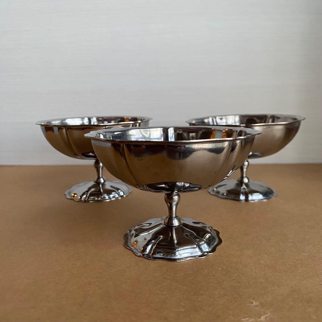 フランスアンティーク　花リム　アイスクリーム　カップ　3個