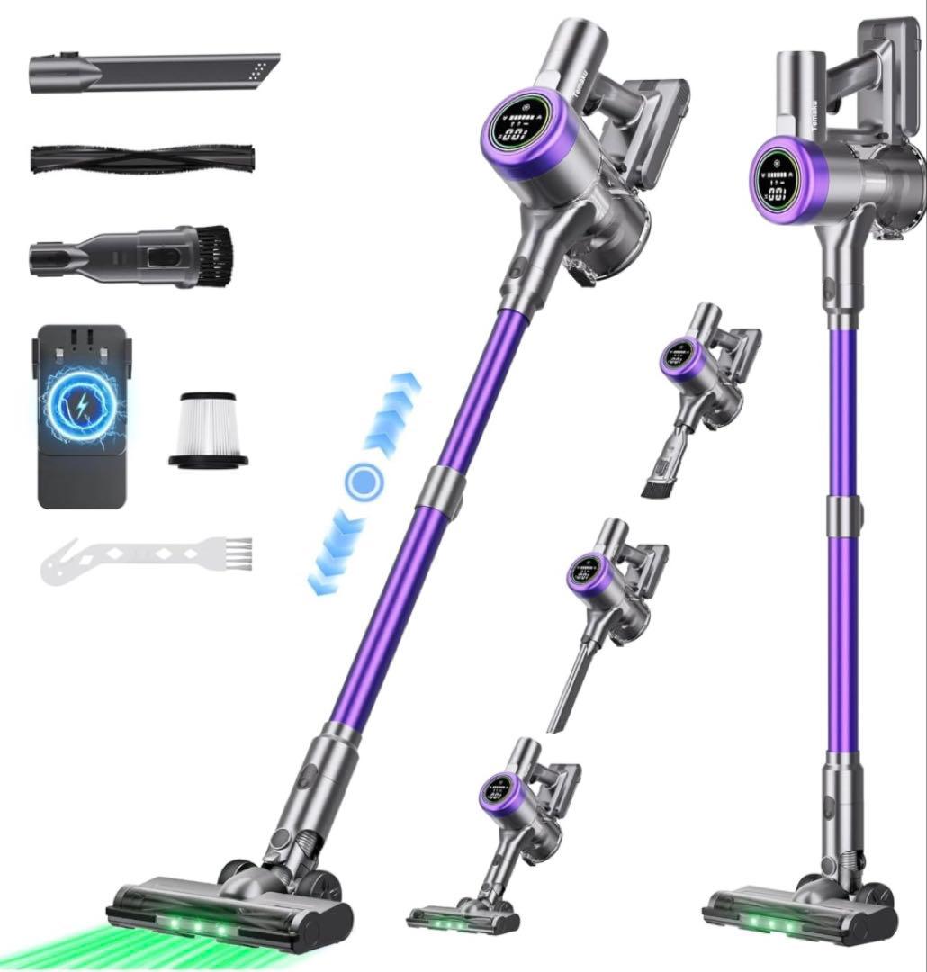 掃除機 コードレス 80KPa超強力吸引 65分連続稼働 自立式 サイクロン軽量