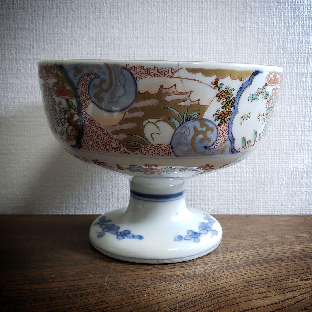 古伊万里　色絵　鳥　極楽浄土　盃洗　明治　訳あり　ニュウ