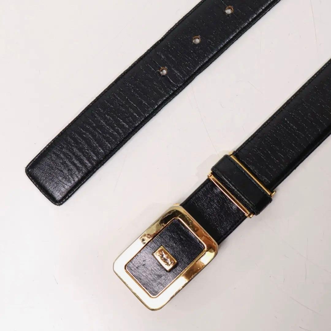 H3579S◾️ヴィンテージ イヴサンローラン　レザーベルト　ロゴベルト