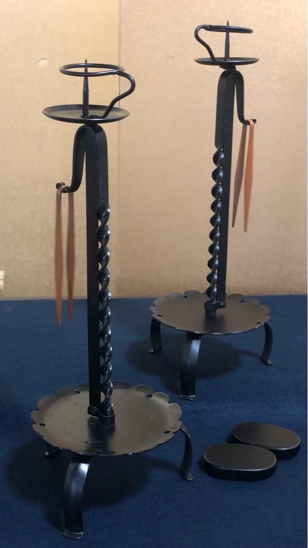 《R》茶道具 夜咄 膳燭一対 燭立 燭台 元箱　260120き5