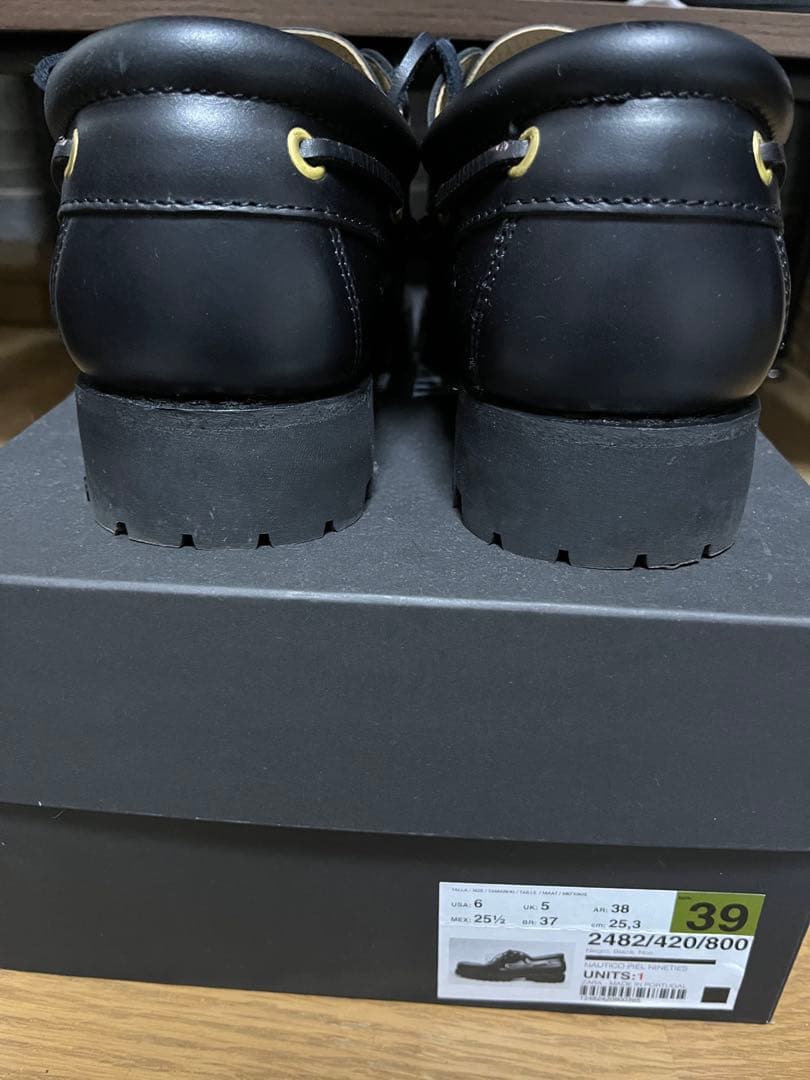 値下げ　2024aw zara レザー　デッキシューズ黒 39サイズ