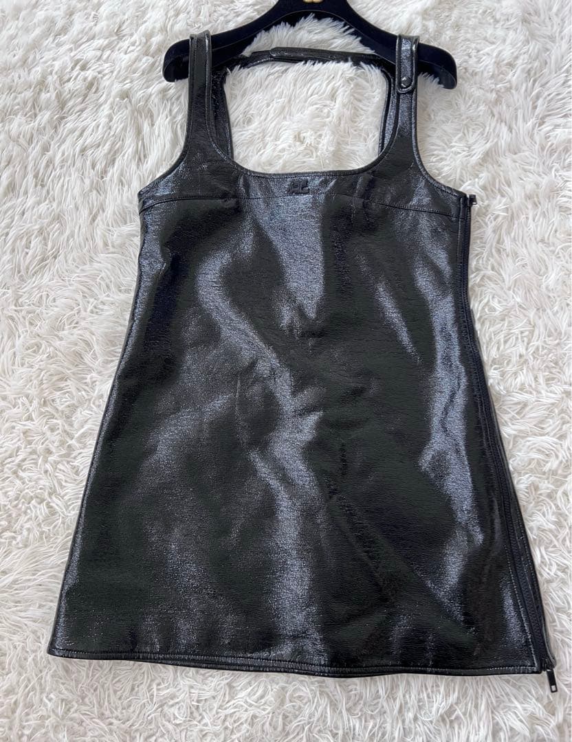 Courrèges クレージュ エナメル ノースリーブ ミニドレス ワンピース