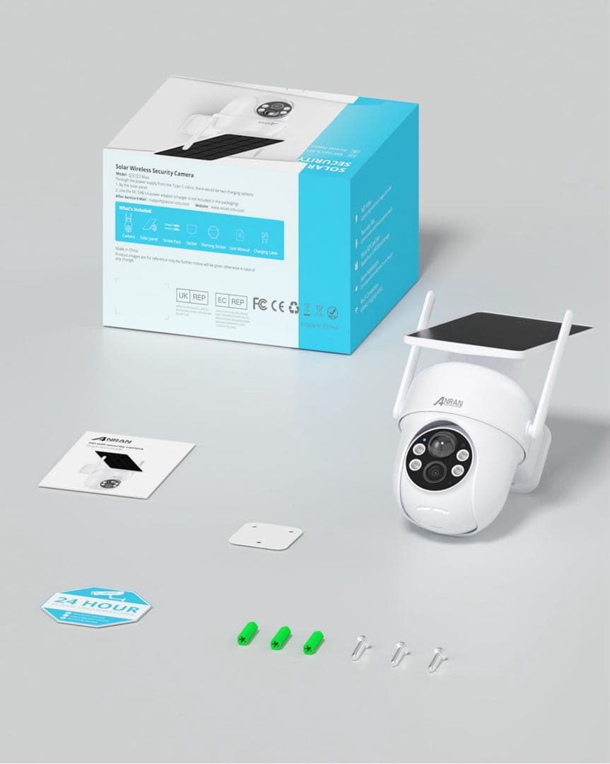 新品 2個セット ANRAN 防犯カメラ 屋外 ソーラー 暗視 360° 全方位