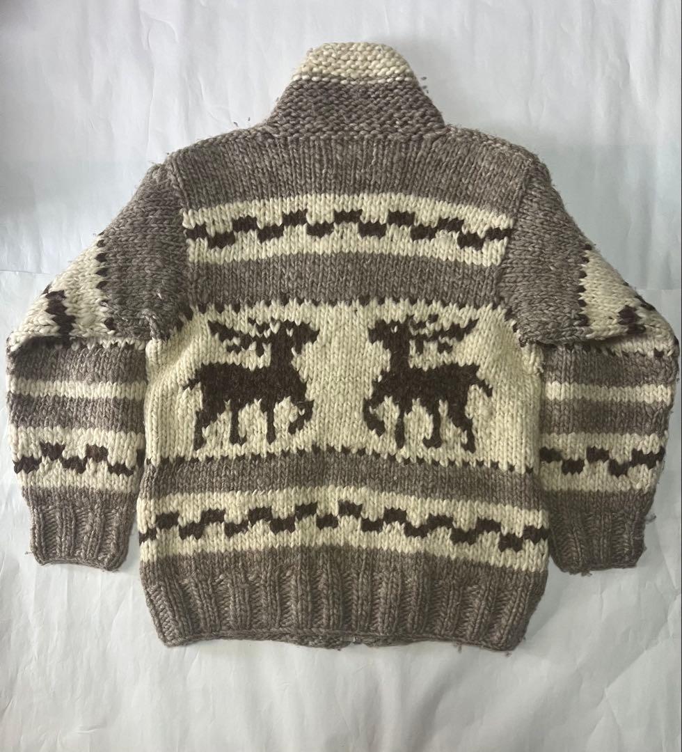 Kanata】カナダ製 カウチンニット ジップアップ　古着used 鹿柄