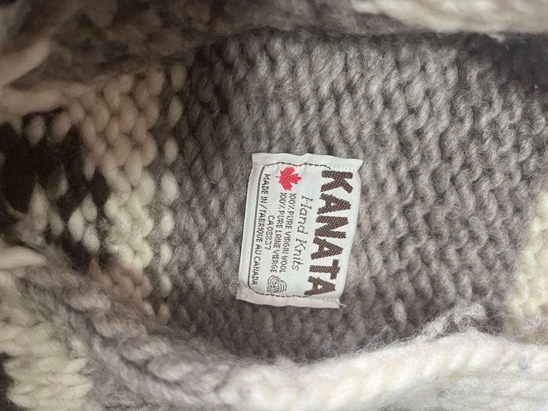 Kanata】カナダ製 カウチンニット ジップアップ　古着used 鹿柄