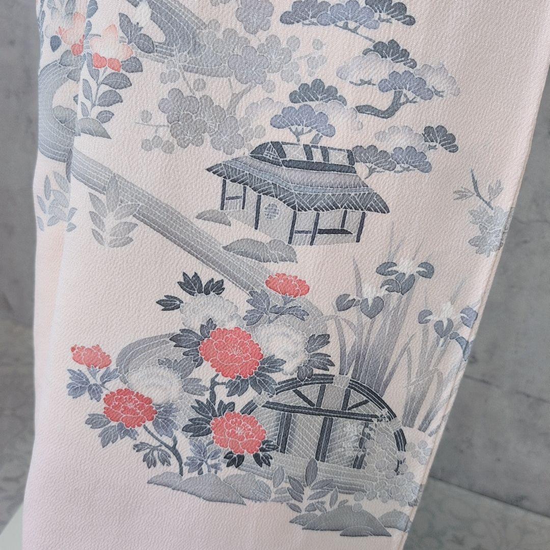 訪問着　フルセット　着物　正絹　薄ピンク　トールサイズ　茶屋辻　友禅　花　F7