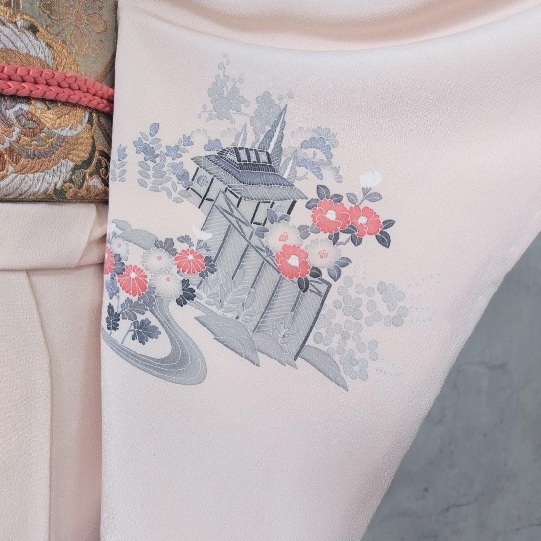 訪問着　フルセット　着物　正絹　薄ピンク　トールサイズ　茶屋辻　友禅　花　F7