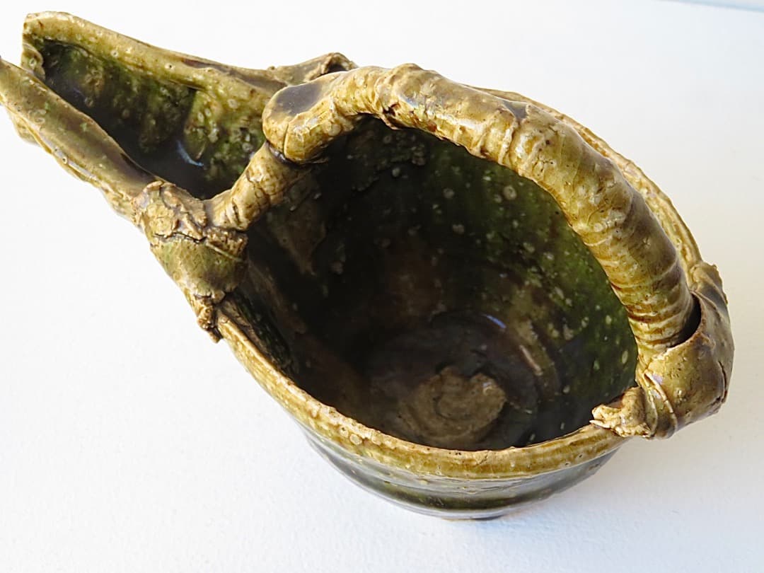 【値下】希少作★中島勝乃利『織部 手付片口』【師：鯉江良二】