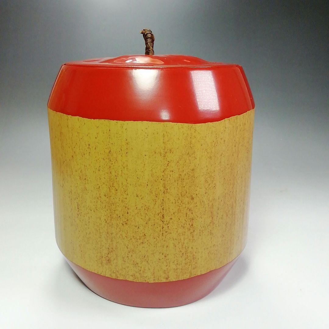 Ｓ４１０　水指　『太鼓胴　朱竹水指』『塗師　助田宗明作』　共箱　茶道具