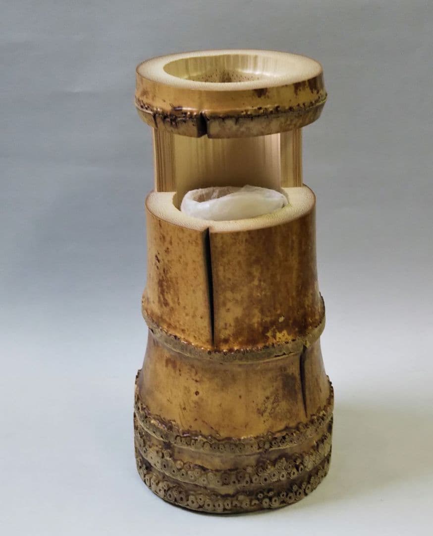 茶道具 花入 竹一重切 銘 吉祥 大徳寺 三玄院 長谷川寛州 在判 野々村淡完